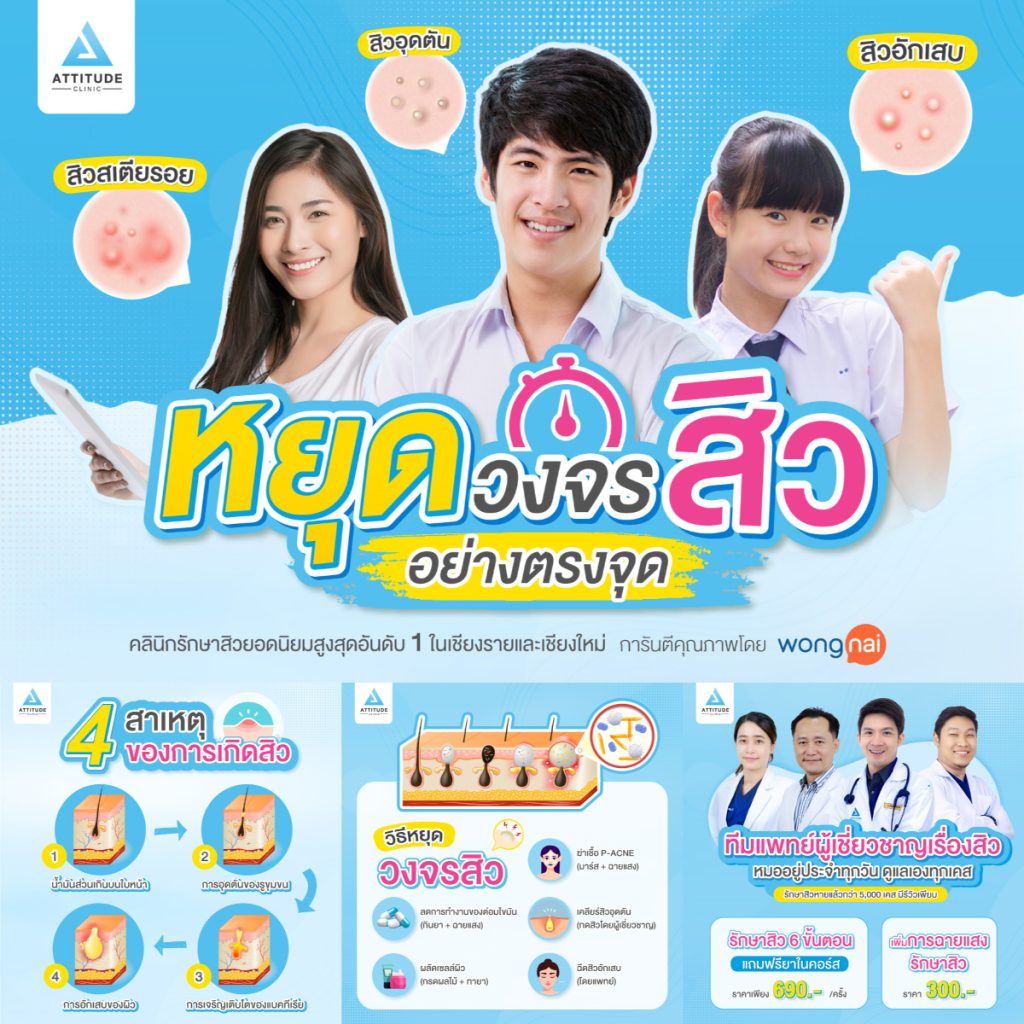 รักษาสิวที่ต้นเหตุ รักษาสิวครบวงจร รักษาสิวแบบตรงจุดที่ Attitude Clinic รักษาสิวที่ต้นเหตุ รักษาสิวแบบตรงจุด สิวอักเสบ สิวอุดตัน สิวไม่มีหัว ไม่ว่าจะสิวอะไรก็รักษาให้หายได้