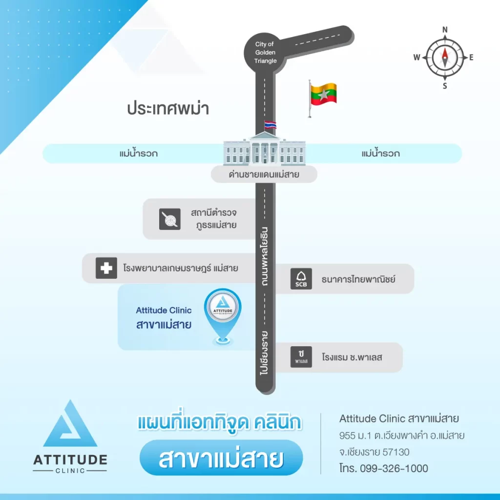 สาขาทั้งหมดของ Attitude Clinic คลินิกความงามที่ให้ความสำคัญกับมาตรฐาน และความปลอดภัยมาเป็นอันดับแรก ดูแล รักษาด้วยคุณหมอทุกเคส Attitude Clinic มีกี่สาขา ? Attitude Clinic ห้วยขวาง Attitude Clinic เชียงใหม่ Attitude Clinic เชียงราย Attitude Clinic ลำปาง Attitude Clinic แม่สาย