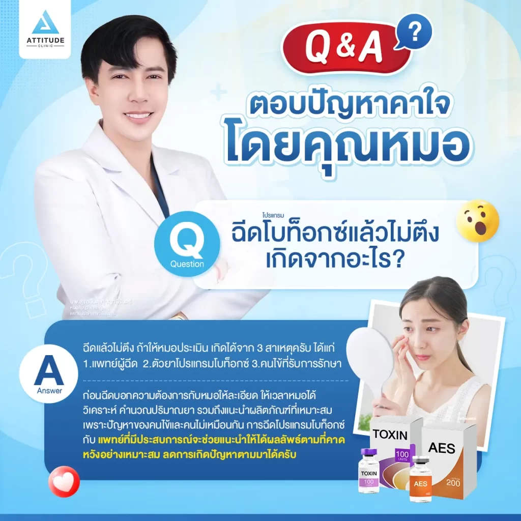 Q&A ตอบปัญหาคาใจ โดยคุณหมอ : ฉีดโปรแกรมโบท็อกซ์แล้วไม่ตึง เกิดจากอะไร?
